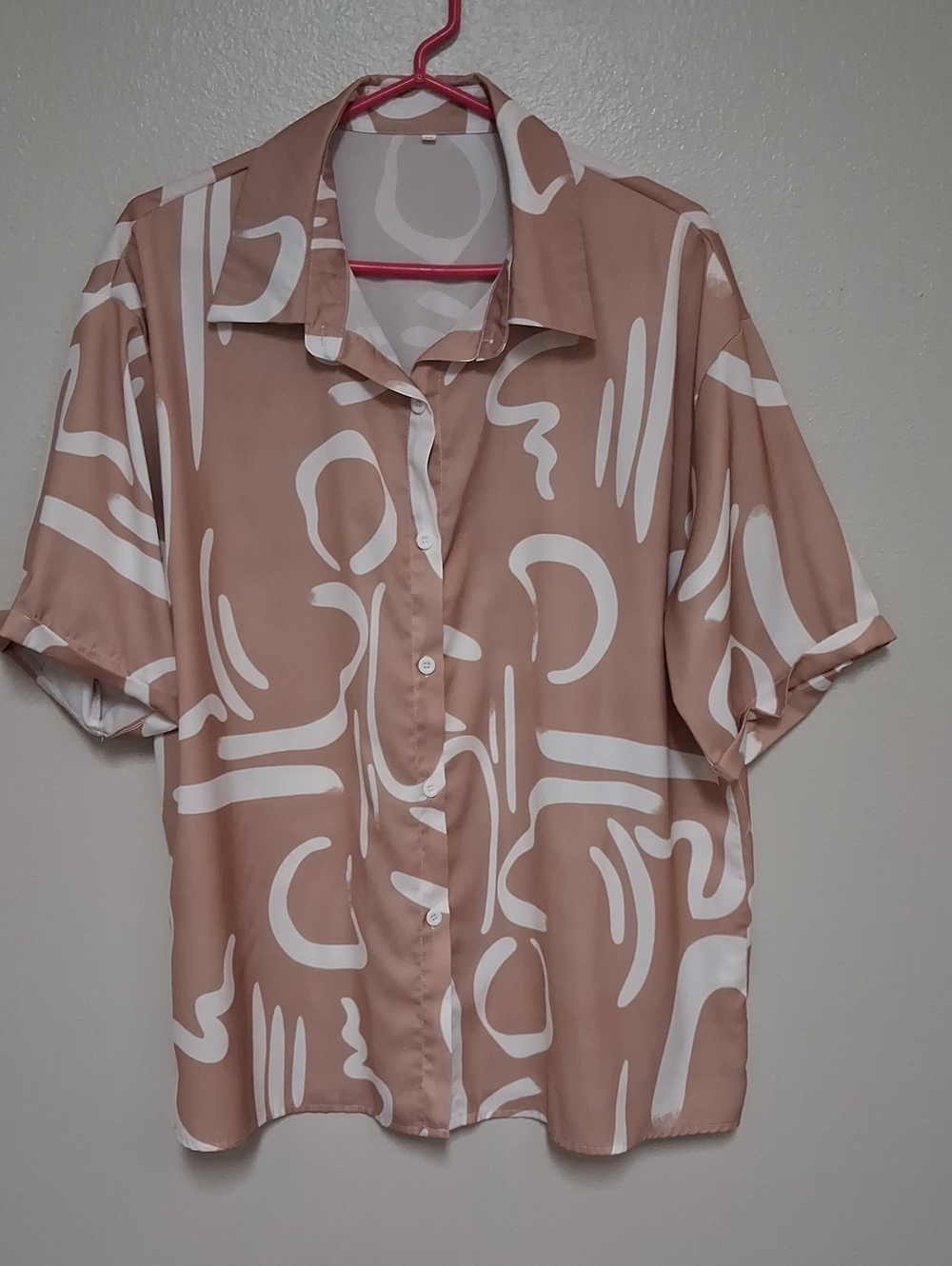Womens Short Sleeve & Shorts Abstract Print Shirt - Beige/White